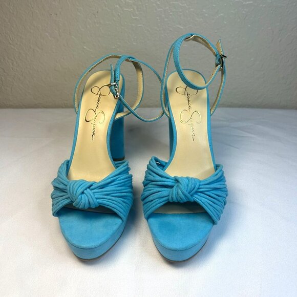 Jessica Simpson Platform Pumps Block Heel Ankle Strap Size 6.5 Nevada Blue - Picture 2 of 11